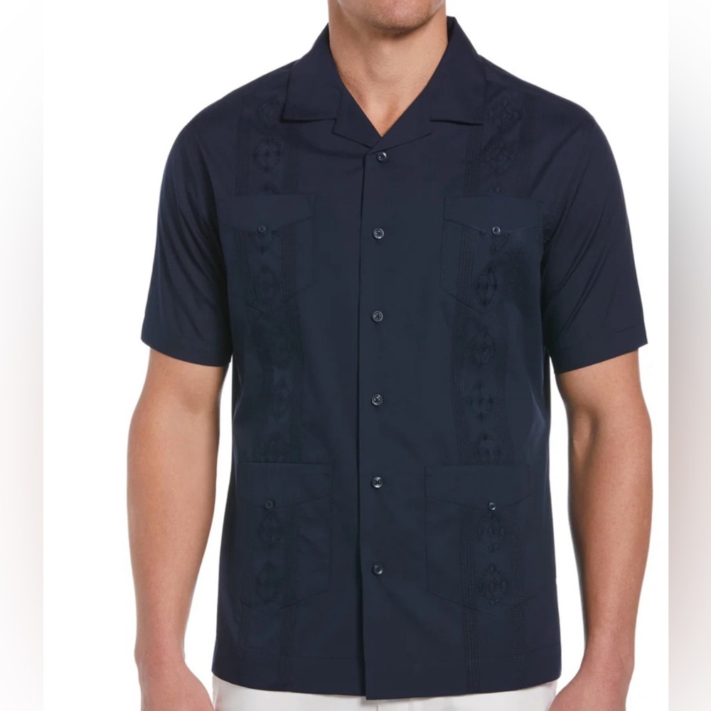 Authentic Embroidered Guayabera Shirt - “Dress Blues” Size Medium